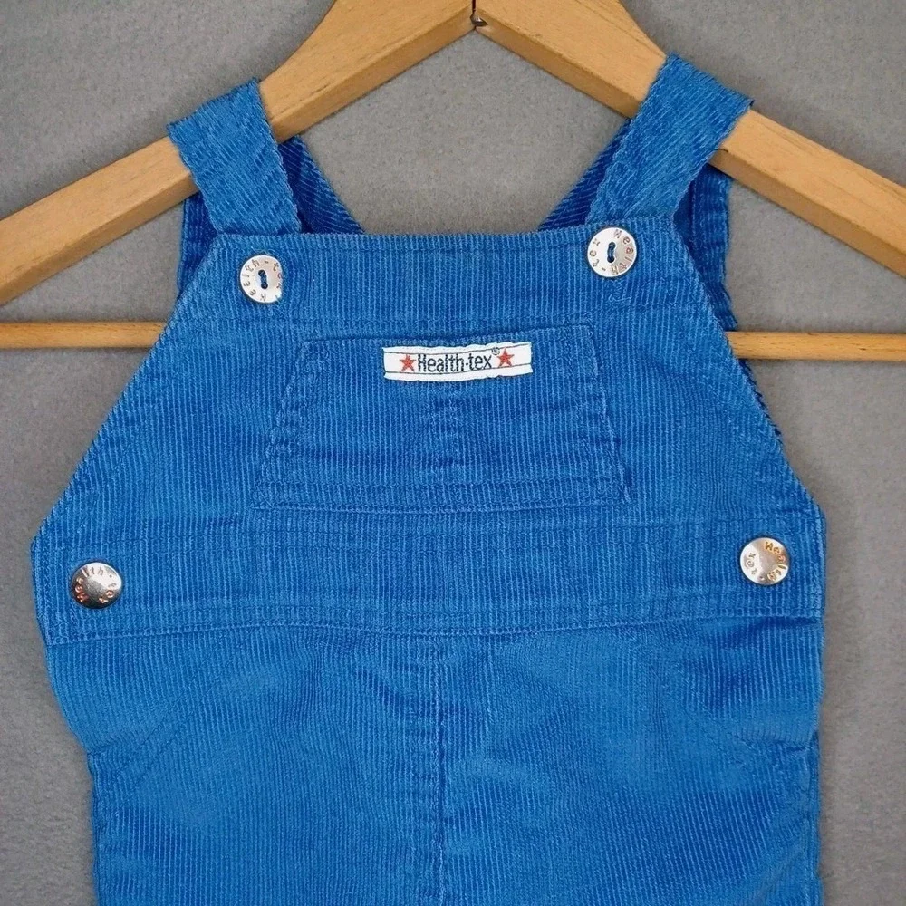 Health-Tex Blue‎ Corduroy Overalls Iinfant Solid Made In USA Logo Vintage